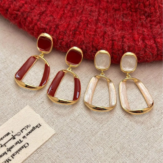 Geometric Enamel Hollow Drop Earrings
