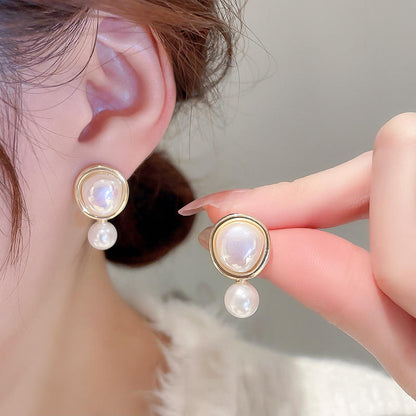 Korean Dual Pearl Circle Stud Earrings
