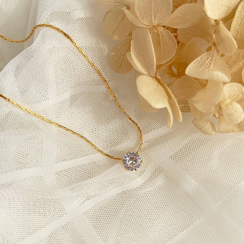 Gold-Tone Solitaire Pendant Necklace