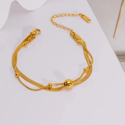 Double Layer Round Bead Snake Chain Bracelet