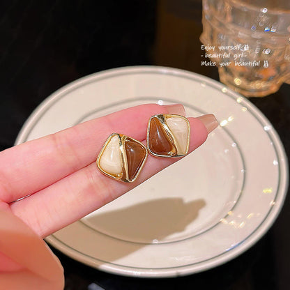 Korean Dual-Tone Enamel Square Earrings