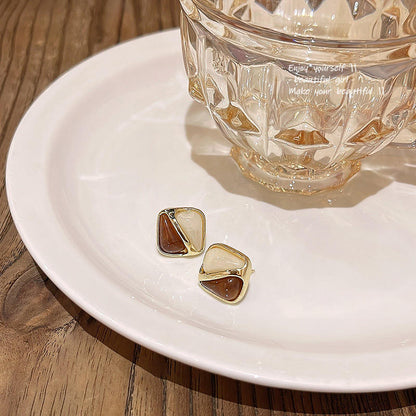 Korean Dual-Tone Enamel Square Earrings