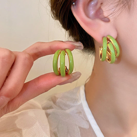 Green Triple Hoop Statement Earrings