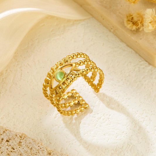 Evil Eye Multi-Layer Gold Beaded Ring