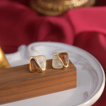 Korean Dual-Tone Enamel Square Earrings