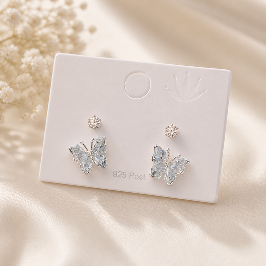 Crystal Butterfly Stud Earrings Set