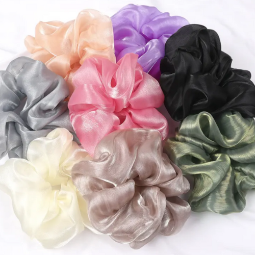 Soft Glimmer Satin Plain Color Elastic Organza Hair Scrunchies