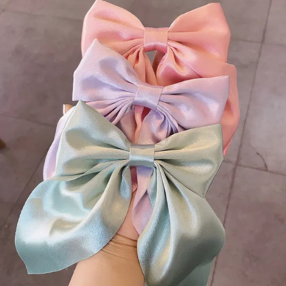 Silky Satin Big Hair Ribbons Bow for Girls Ponytail Holder