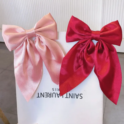 Silky Satin Big Hair Ribbons Bow for Girls Ponytail Holder