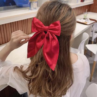 Silky Satin Big Hair Ribbons Bow for Girls Ponytail Holder