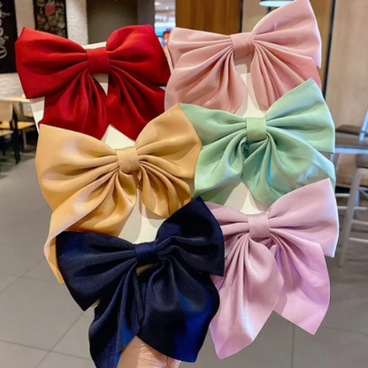 Silky Satin Big Hair Ribbons Bow for Girls Ponytail Holder