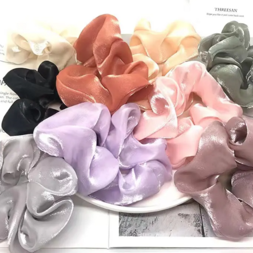 Soft Glimmer Satin Plain Color Elastic Organza Hair Scrunchies