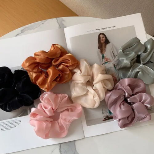 Soft Glimmer Satin Plain Color Elastic Organza Hair Scrunchies