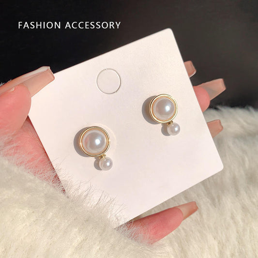 Korean Dual Pearl Circle Stud Earrings