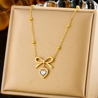 Diamond Bowknot Beads Chain Necklace