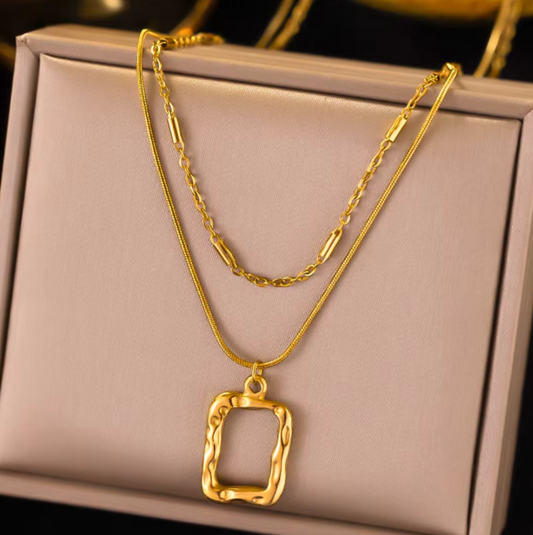 Hollow Square Double Layered Necklace