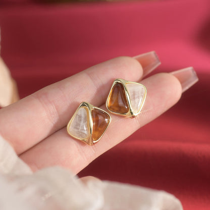 Korean Dual-Tone Enamel Square Earrings