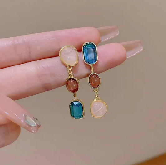 Asymmetrical Colored Gemstone Earrings - BlingVows - Best Imitation & Anti Tarnish Jewelry Wholesaler