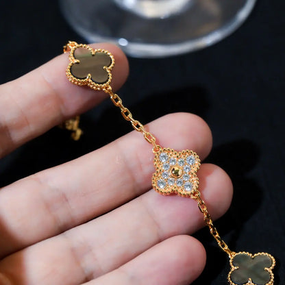 Black Four Leaf Clover Flower Bracelet with Stones - BlingVows - Best Imitation & Anti Tarnish Jewelry Wholesaler