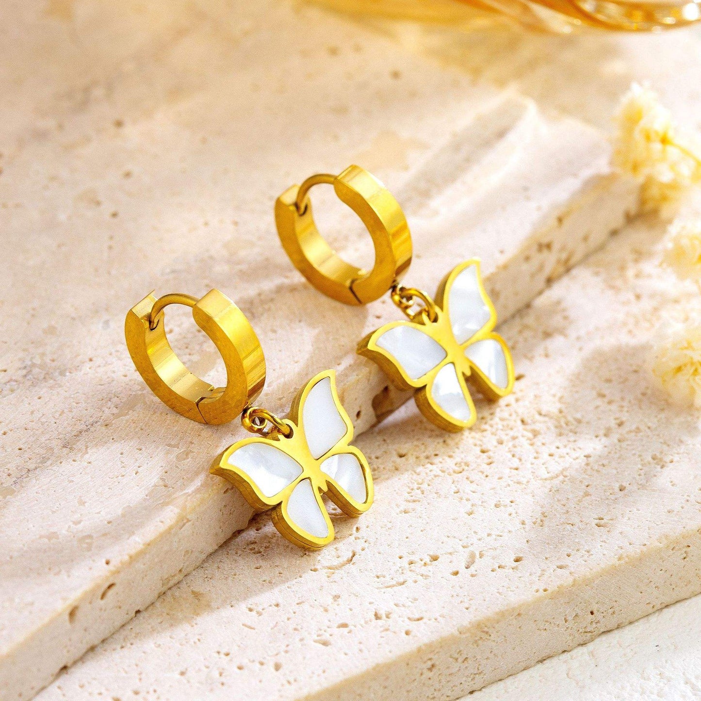 Gold Butterfly Charm Hoop Earrings