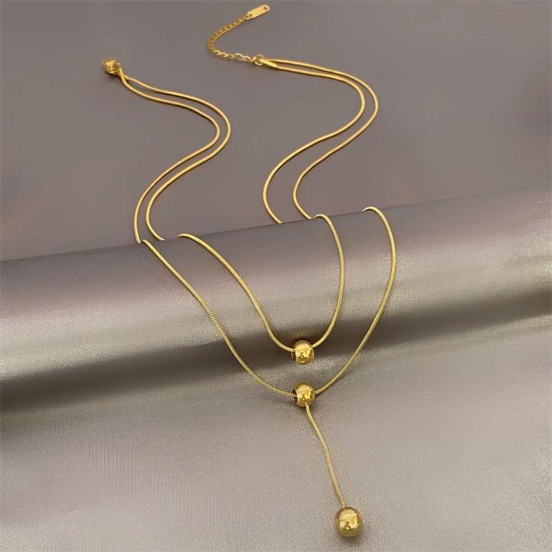 Gold Beaded Layered Drop Necklace