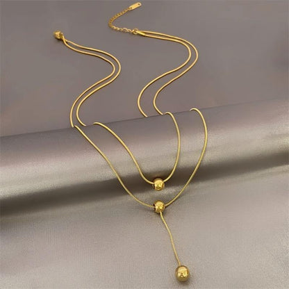 Gold Beaded Layered Drop Necklace