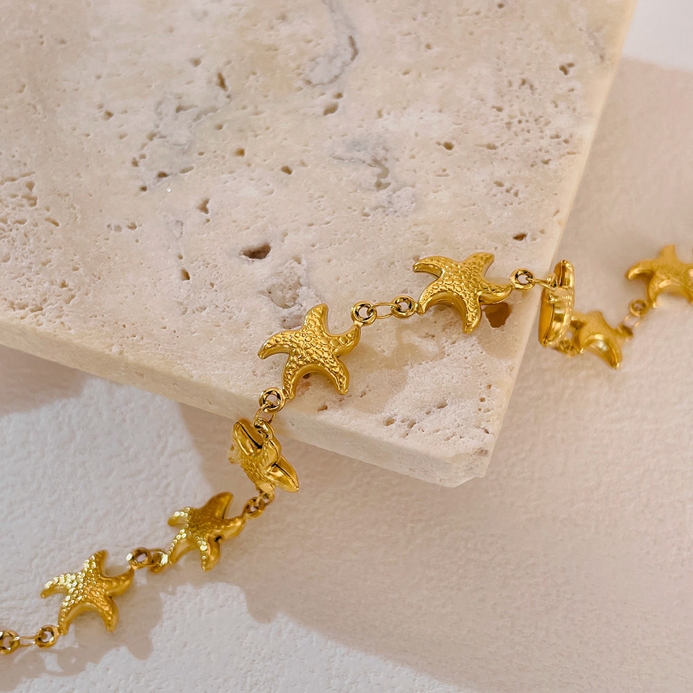 Gold Starfish Charm Chain Bracelet