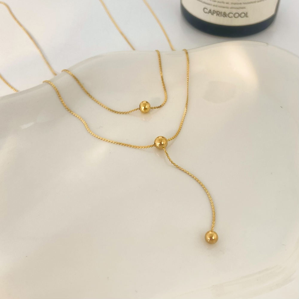 Gold Beaded Layered Drop Necklace