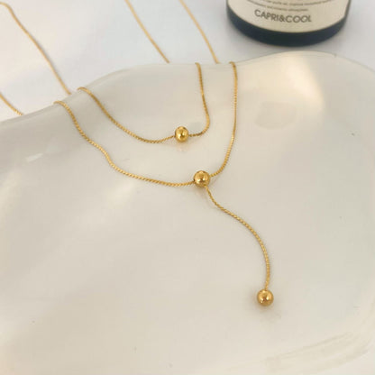 Gold Beaded Layered Drop Necklace