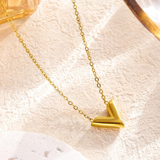 Gold Minimal V Pendant Chain Necklace
