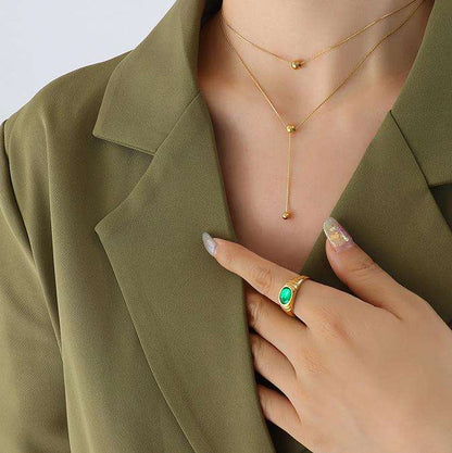 Gold Beaded Layered Drop Necklace