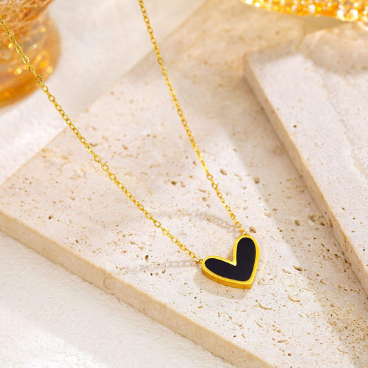 Black Heart Gold Pendant Necklace