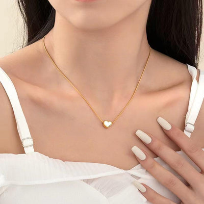 White Heart Gold Snake Chain Necklace