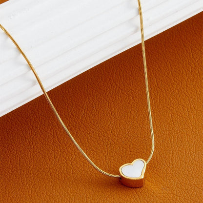 White Heart Gold Snake Chain Necklace