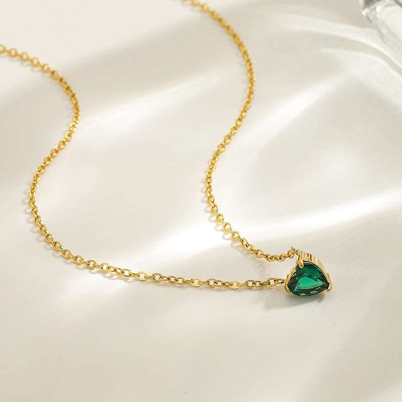 Emerald Green Heart Pendant Necklace