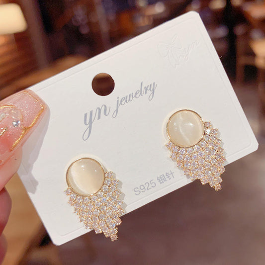 Crystal Tassel Round Stud Earrings