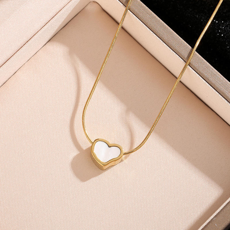 White Heart Gold Snake Chain Necklace