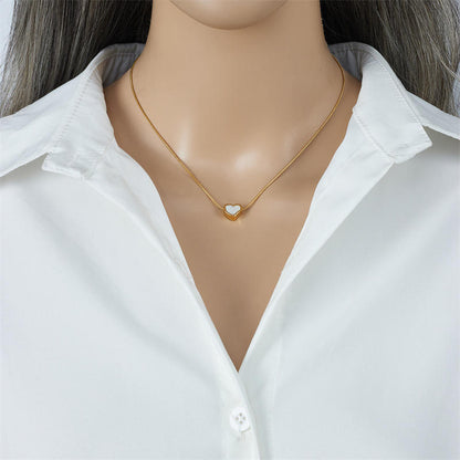 White Heart Gold Snake Chain Necklace