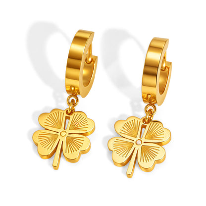Gold Clover Charm Hoop Earrings
