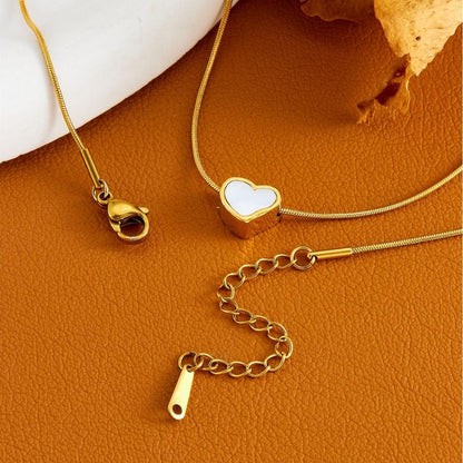 White Heart Gold Snake Chain Necklace