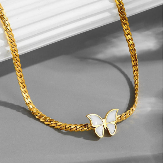 Gold Butterfly Cuban Chain Necklace