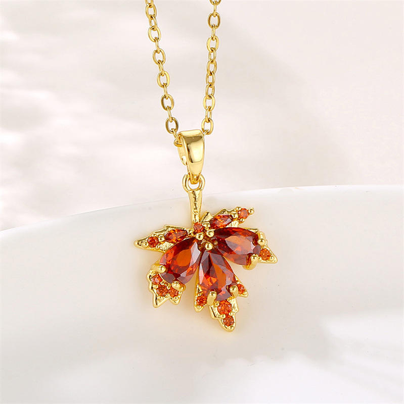 Red Crystal Leaf Pendant Necklace