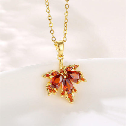 Red Crystal Leaf Pendant Necklace