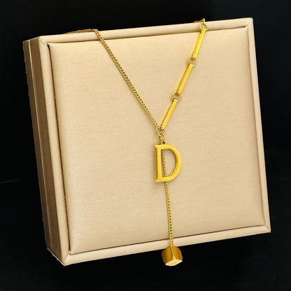 Gold Initial D Pendant Drop Necklace