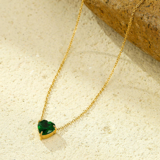 Emerald Green Heart Pendant Necklace