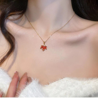 Red Crystal Leaf Pendant Necklace