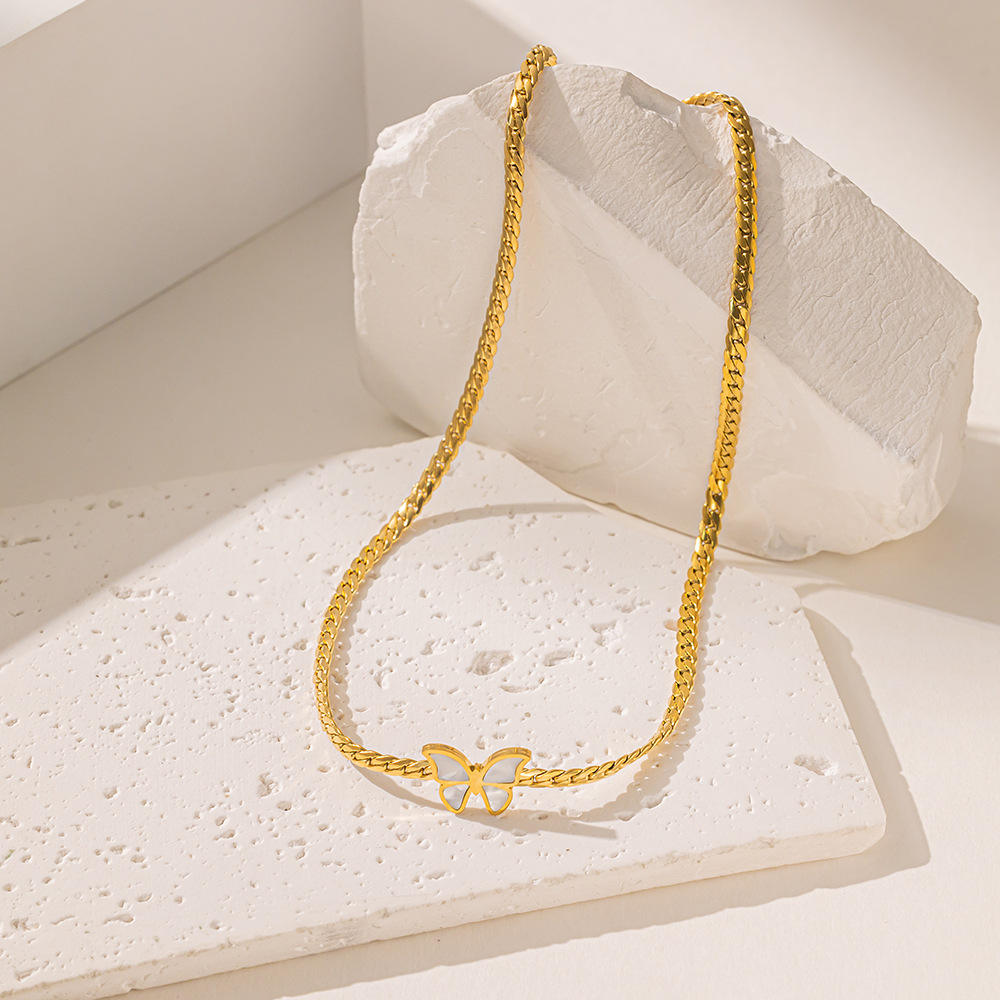 Gold Butterfly Cuban Chain Necklace