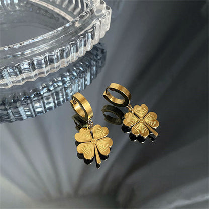 Gold Clover Charm Hoop Earrings