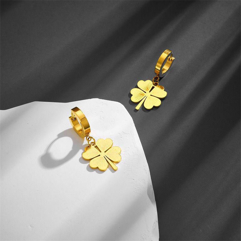 Gold Clover Charm Hoop Earrings