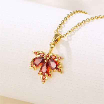 Red Crystal Leaf Pendant Necklace